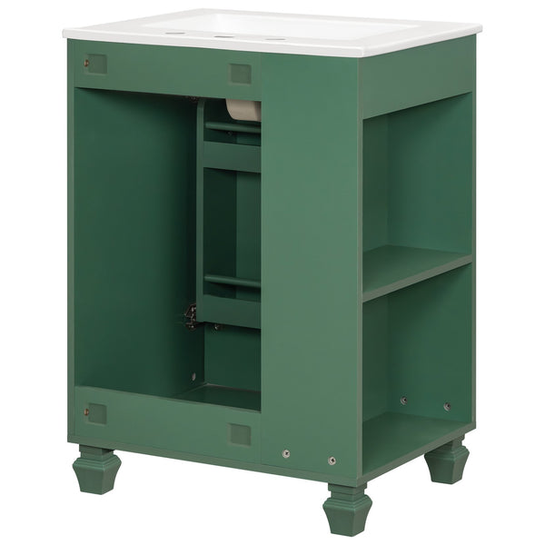 English Elm Christopher Knight Home® - 24" Retro Bathroom Vanity with Ceramic Sink, Solid Wood Frame, Soft-Close Door, Ample Storage Green N759P293645F