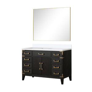 English Elm Black Oak Single Bath Vanity Set With White Quartz Top & Large Mirror - Stylish Storage Solution B2731S02129