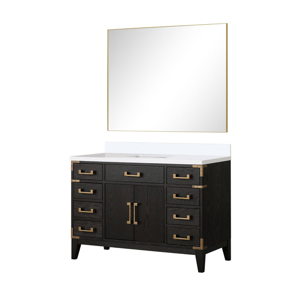 English Elm Black Oak Single Bath Vanity Set With White Quartz Top & Large Mirror - Stylish Storage Solution B2731S02129