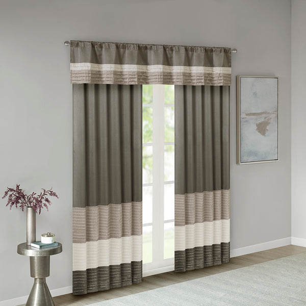JLA Home Madison Park - Polyoni Pintuck Window Valance with Lined Striped Texture, Tailored Fullness & Easy Rod Pocket Natural MP41-2227