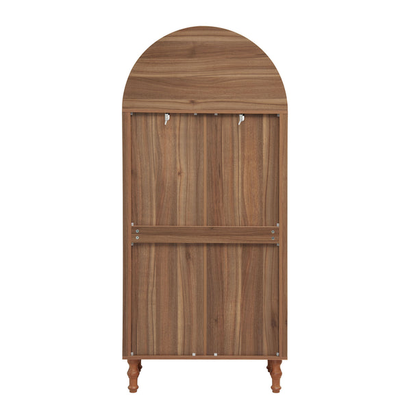 English Elm 70.28" Tall Walnut Pantry Cabinet Lattice Carved Doors Adjustable Shelves Two Drawers W688P303382