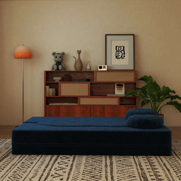 English Elm Folding Foam Futon Sofa Sleeper Twin Size Floor Lounger for Guest or Studio Use Blue W2353P386232