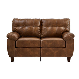 English Elm 59" Club Style Tufted Pu Leather Loveseat with Hidden Storage and Wide Padded Armrests Brown W1097S00245