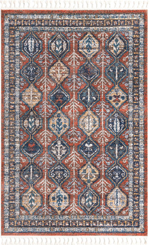 Unique Loom Aramis Conner Machine Made Tribal Rug Rust Red, Blue/Brown/Ivory/Light Blue/Orange/Navy Blue 5' 3" x 8' 0"