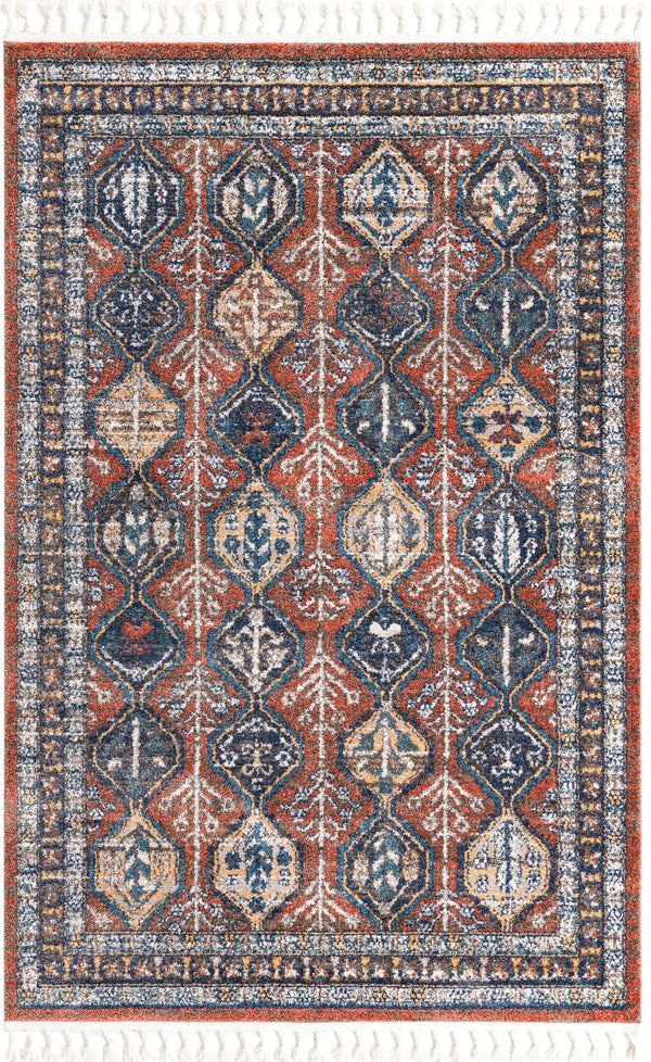 Unique Loom Aramis Conner Machine Made Tribal Rug Rust Red, Blue/Brown/Ivory/Light Blue/Orange/Navy Blue 5' 3" x 8' 0"