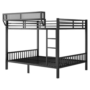 English Elm Queen Over Queen Metal Bunk Bed With Sturdy Ladder, Storage Shelf & Stylish Black Finish For Teens W2580S00043-GIGA