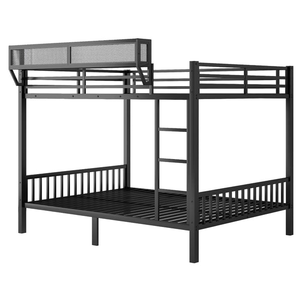 English Elm Queen Over Queen Metal Bunk Bed With Sturdy Ladder, Storage Shelf & Stylish Black Finish For Teens W2580S00043-GIGA