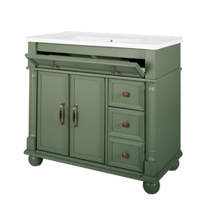 English Elm 35.6" Freestanding Bathroom Vanity with Roman Column Base and Ceramic Integrated Sink W1801S00008