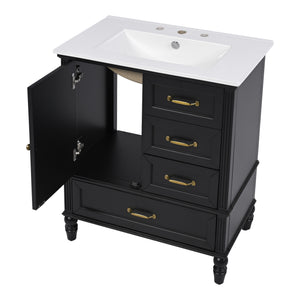 English Elm Christopher Knight Home® - 30" Bathroom Vanity with Ceramic Sink, Acacia & MDF Cabinet, Soft-Close Door & Drawers Black N759P346895B