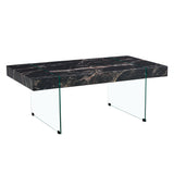 English Elm 43.3"X23.6" Black Marble-Patterned Mdf Coffee Table With Tempered Glass Legs.Suitable For Living Room.It Can Be Used Not Only As A Coffee Table But Also As A Side Table Or Display Stand.