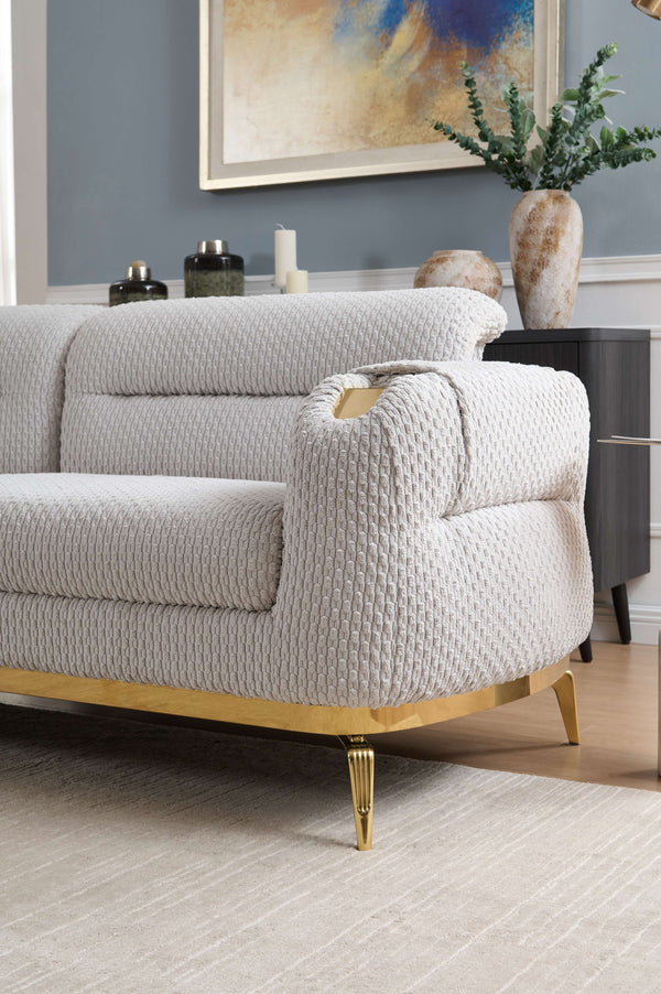 English Elm Zoe Plush 3PC Living Room Set Gray with Gold Legs, Cut Chenille Upholstery, Built-In Lumbar Support B009S01600