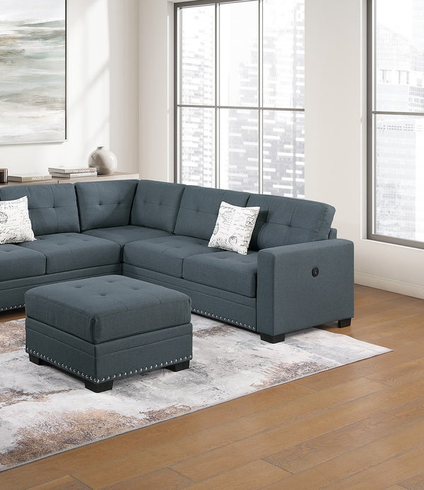 English Elm Casual Tufted Sectional Sofa Set with USB One-Arm Loveseat, Nailhead Trim, Pillows & Ottoman - Sleek Comfort and Versatile Configuration Dark Gray 59 L x 40 W x 27 H B011S01783