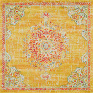Unique Loom Penrose Alexis Machine Made Medallion Rug Gold, Brown/Gray/Ivory/Light Blue/Orange/Red 7' 10" x 7' 10"