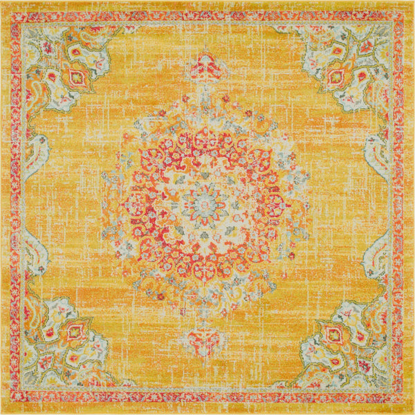 Unique Loom Penrose Alexis Machine Made Medallion Rug Gold, Brown/Gray/Ivory/Light Blue/Orange/Red 7' 10" x 7' 10"