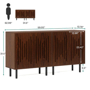 English Elm Rustic Carved Door Sideboard Set with Push Open Storage and Sleek Metal Legs T3971P449309