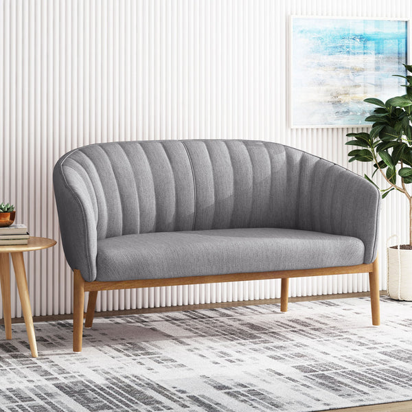 English Elm Loveseat Mid-century Modern Channel Tufted Upholstered Sofa with Rubberwood Tapered Legs 65780.00FCHAR