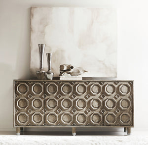 Bernhardt Bernhardt Art Deco Alhambra Credenza In Aspen Oak With Marquetry, Touch-Latch Doors & Nickel Caps 396845