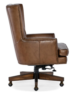 Hooker Furniture Finley Executive Chair: Diamond-Tufted Top-Grain Aniline Leather, Brass Nailhead Trim, Swivel Casters EC109-083