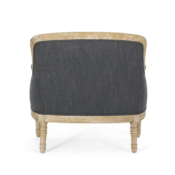 English Elm Christopher Knight Home® - CLUB Chair with French Country Carved Accents, Upholstered Comfort, Weathered Rubberwood Frame -Elegant Charcoal 71064.00CHAR