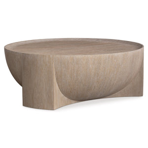 Bernhardt Bernhardt Loggia Round Cocktail Table — 48" Aria Wood-Grain Resin Top, Sculptural Convex/Concave Design, Casters 345009