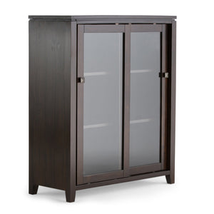 English Elm Cosmopolitan Solid Wood Medium Storage Cabinet in Dark Mahogany Brown with Sliding Glass Doors, Adjustable Shelves B136P159521