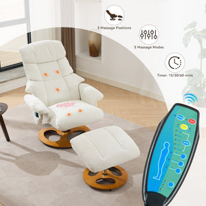 English Elm 010-Ergonomic Recliner Chair with Ottoman — 360° Swivel Lounge, Chenille Comfort, Heated Seat, Massage, Adjustable Backrest White W2636P262424