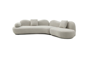 English Elm Modern Curved Sectional Sofa - Beige Boucle 5-Seater With Unique Butterfly Backrest & Pillows W2664S00037