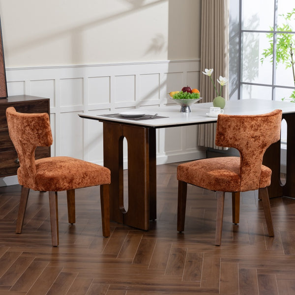 English Elm Mid Mid Century Modern Dining Chairs Set of 2 Upholstered Linen Accent Chairs with Solid Wood Frame, Ergonomic Support and Nailhead Trim Orange W794P335662