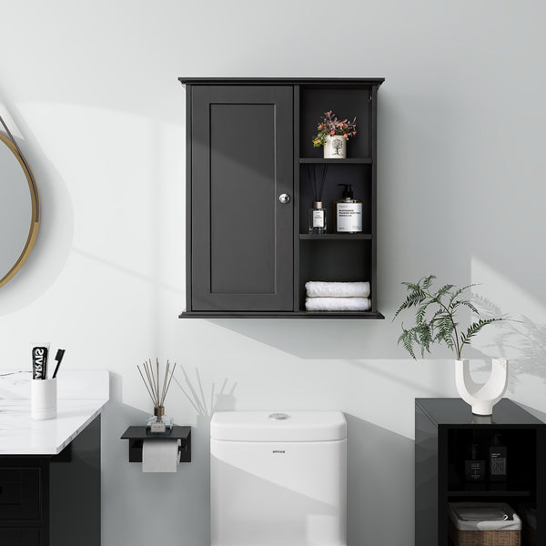 English Elm Upgraded Wall Mounted Bathroom Cabinet Mdf Soft Close Over Toilet Organizer Black T3785P356594