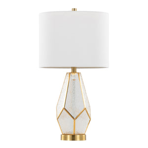English Elm Glass Glam Table Lamp Set Two Linen Shade Nightstand Bedroom Accent Lighting Gold,White B202P471580