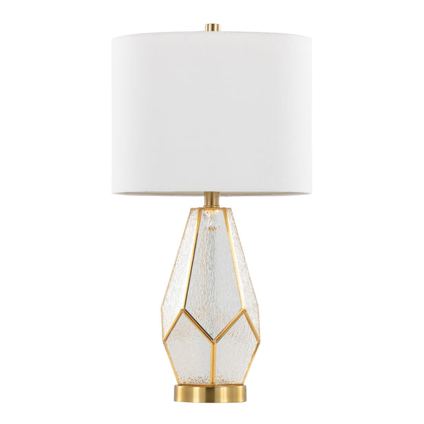 English Elm Glass Glam Table Lamp Set Two Linen Shade Nightstand Bedroom Accent Lighting Gold,White B202P471580