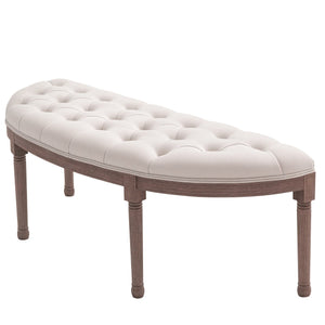 English Elm Semi-circle Tufted Velvet Bench with Fluted Rubberwood Legs for Bedroom Entryway T3971P386054
