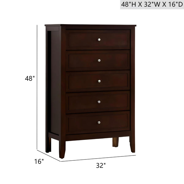 English Elm Daniel Assembled 5-Drawer Chest with English Dovetail Drawers, Metal Hardware & Solid Wood Frame Cappuccino 51 L x 34 W x 18 H B078P400743