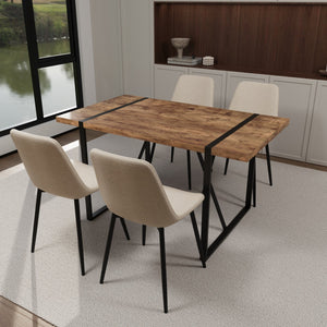 English Elm 55" Modern Industrial Dark Wood Dining Table Set With 4 Suede Chairs – Stylish & Durable Design W2189S00172
