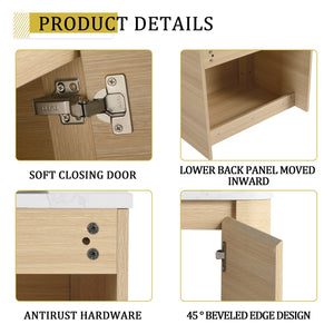 English Elm 24'' Wall-Mounted Bathroom Vanity With Artistic Ceramic Sink, Soft-Close Door & Space-Saving Design W999S00461