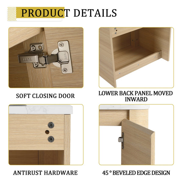 English Elm 24'' Wall-Mounted Bathroom Vanity With Artistic Ceramic Sink, Soft-Close Door & Space-Saving Design W999S00461