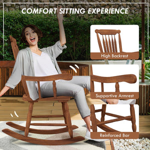 English Elm Outsunny Outdoor Wood Rocking Chair For Garden & Patio - 350 Lbs Capacity, High Back Comfort Rocker W2225P174333-GIGA