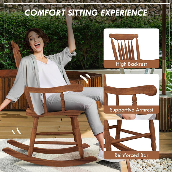 English Elm Outsunny Outdoor Wood Rocking Chair For Garden & Patio - 350 Lbs Capacity, High Back Comfort Rocker W2225P174333-GIGA