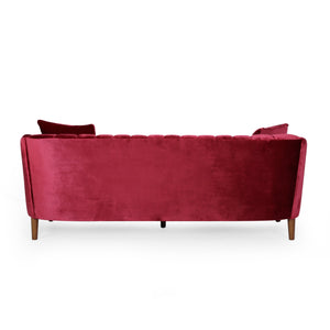 English Elm 3-seater Velvet Sofa with Button Tufting Shell Arms and Tapered Legs for Living Room Wine Red 66957.00ANVLTWINE_66957.00BNVLTWINE