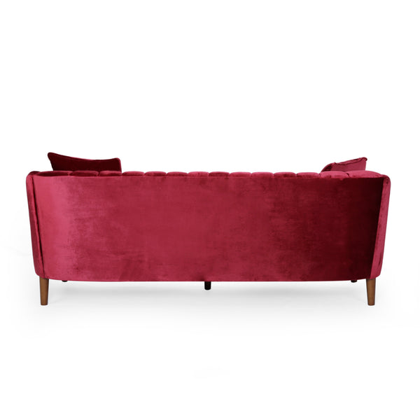 English Elm 3-seater Velvet Sofa with Button Tufting Shell Arms and Tapered Legs for Living Room Wine Red 66957.00ANVLTWINE_66957.00BNVLTWINE