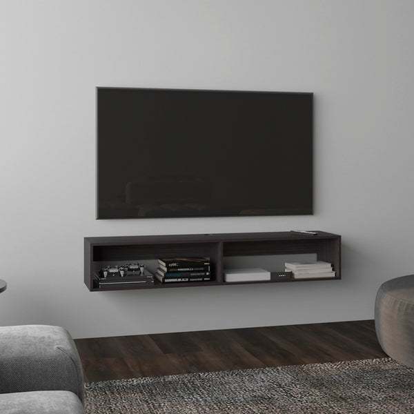 English Elm Eco 59" Floating TV Stand Dark Walnut with Dual Rectangular Shelves Modern Minimalist Storage Elegance B070P286447