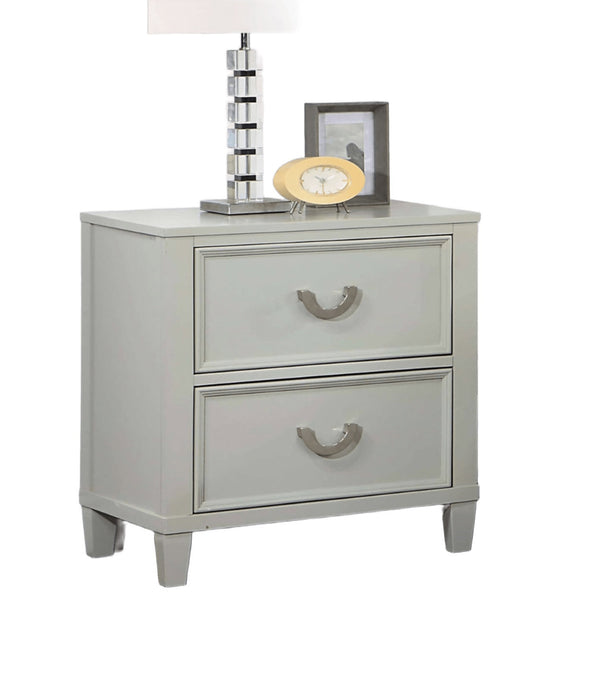 English Elm Transitional Nightstand with Dovetail Drawers and Chrome Pulls — Solid Wood Molding Accent, Smooth Glides Gray 22 L x 22 W x 20 H B2741P406256