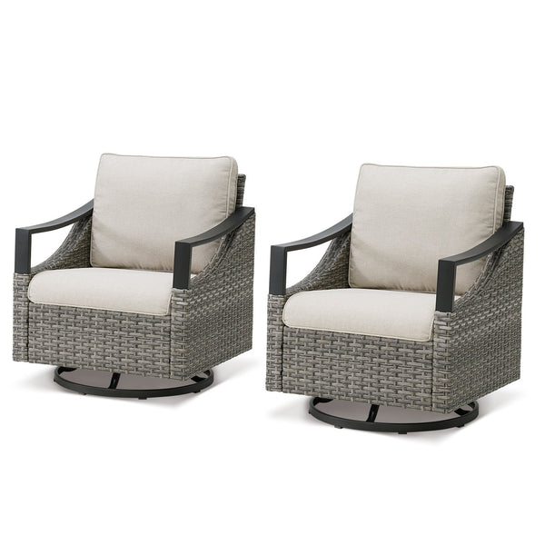 English Elm Outdoor Pe Wicker Lounge Chair Set of 2 with Deep Cushioned Seats for Patio Decks Beige T3773P416059