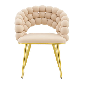 English Elm Set of 2 Sculptural Bubble Backrest Velvet Dining Chairs with Matte Black Legs Beige,Gold W3875P370929