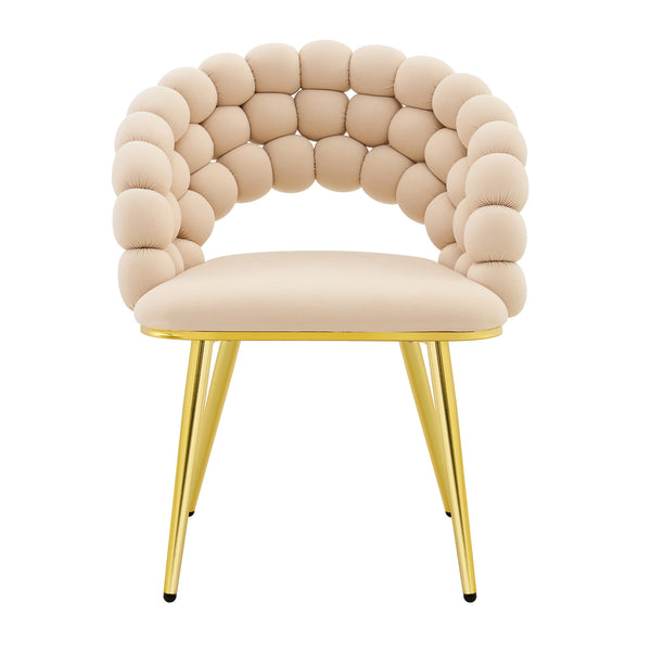 English Elm Set of 2 Sculptural Bubble Backrest Velvet Dining Chairs with Matte Black Legs Beige,Gold W3875P370929