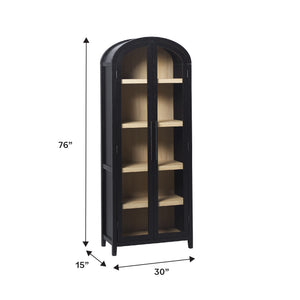 English Elm Walker Edison - Modern 5 Shelf Arched Tall Bookcase with Tempered Glass Doors, MDF Durability, Sleek Metal Handles, Showcase Pieces in Living and Office Spaces Black 72.31 L x 19.01 W x 15 H B185S00024