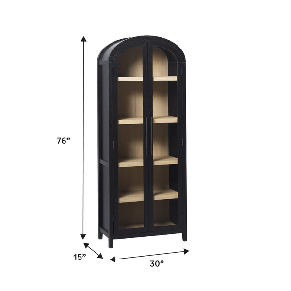 English Elm Walker Edison - Modern 5 Shelf Arched Tall Bookcase with Tempered Glass Doors, MDF Durability, Sleek Metal Handles, Showcase Pieces in Living and Office Spaces Black 72.31 L x 19.01 W x 15 H B185S00024