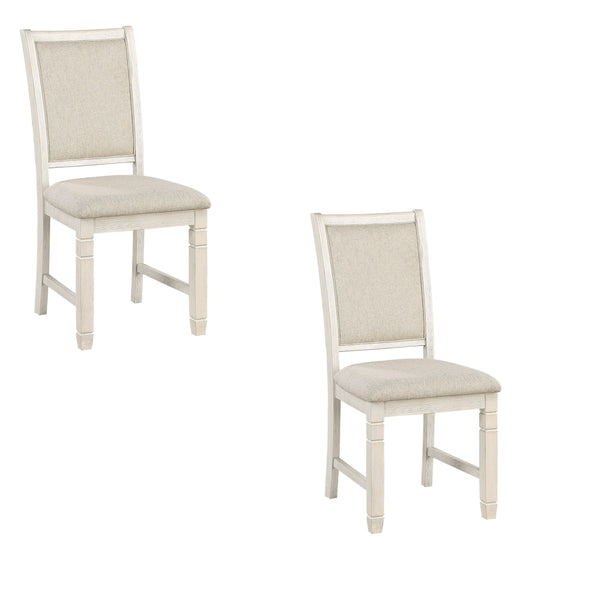 English Elm Anji Acacia Veneer Dining Chair Set Antique White Curved Back Cushioned Seat Beige+White B056P416900