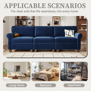English Elm 94" Corduroy Three Seater Sofa Deep Cushioned Solid Wood Frame Modern Living Room Couch Blue W2715S00009
