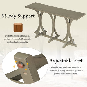 English Elm U-style Farmhouse Console Table Oak Veneer Top Curved Rubberwood Legs Entryway Gray N711P295300E